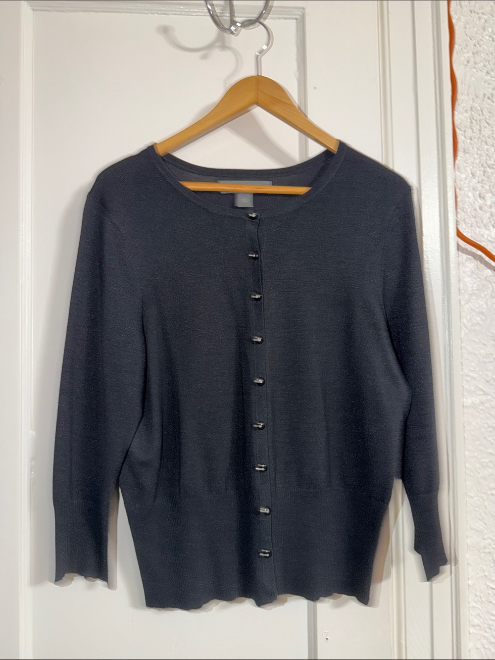 Josephine Chaus Black Crewneck Button Cardigan